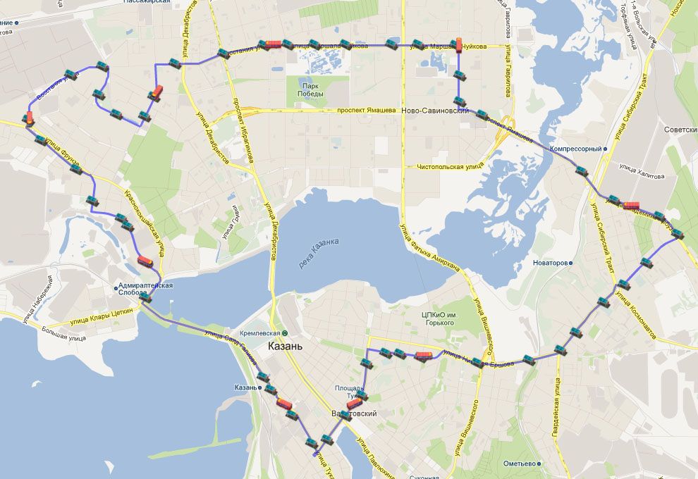 Схема автобусного маршрута 37 в Казани
